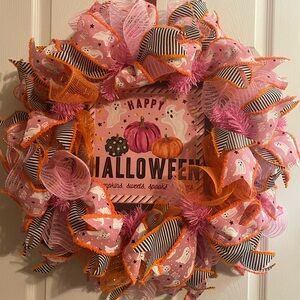 Halloween Wreath with Pink and Orange Accents